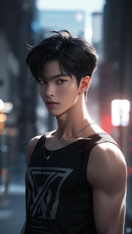 High quality, masterpiece, highly detailed, 8k, perfect face, perfect body, realistic, photo realistic, man, Asian, black hair, short hair, handsome, detailed eyes, beautiful detailed nose, realistic body, realistic light, comfortable expressions, cute guy, sweat guy, cool guy, abs sixpack, model style, full body, clean skin