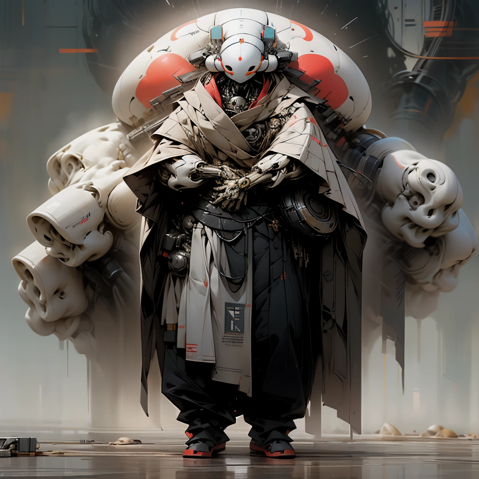 Very rotund robot, massive torso, fat robot, with a big backpack, very round, huge belly, long arms, very robotic, mechanical body, big torso, like baymax,