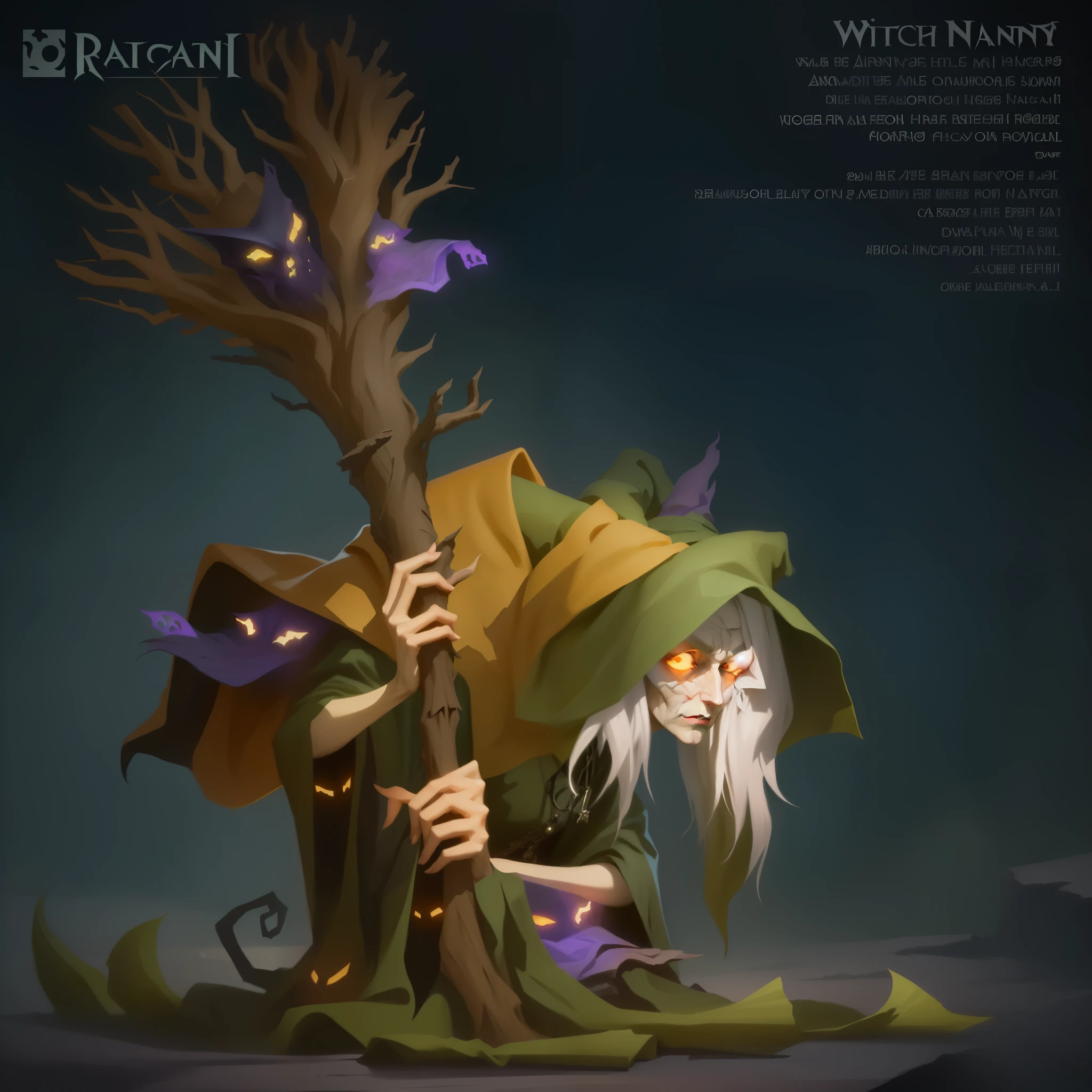 witch nanny by kaljanc, grandma weathered wax, mysterious concept art, senior concept artist, tree wizard's, Character Design Contest Winner, dark witch character, Ornat concept art illustration, fantasy concept art, stylized concept art, drawn in mystical style, witch, inspired by Johannes Helgeson, fantasy character design, by Ryan Ye