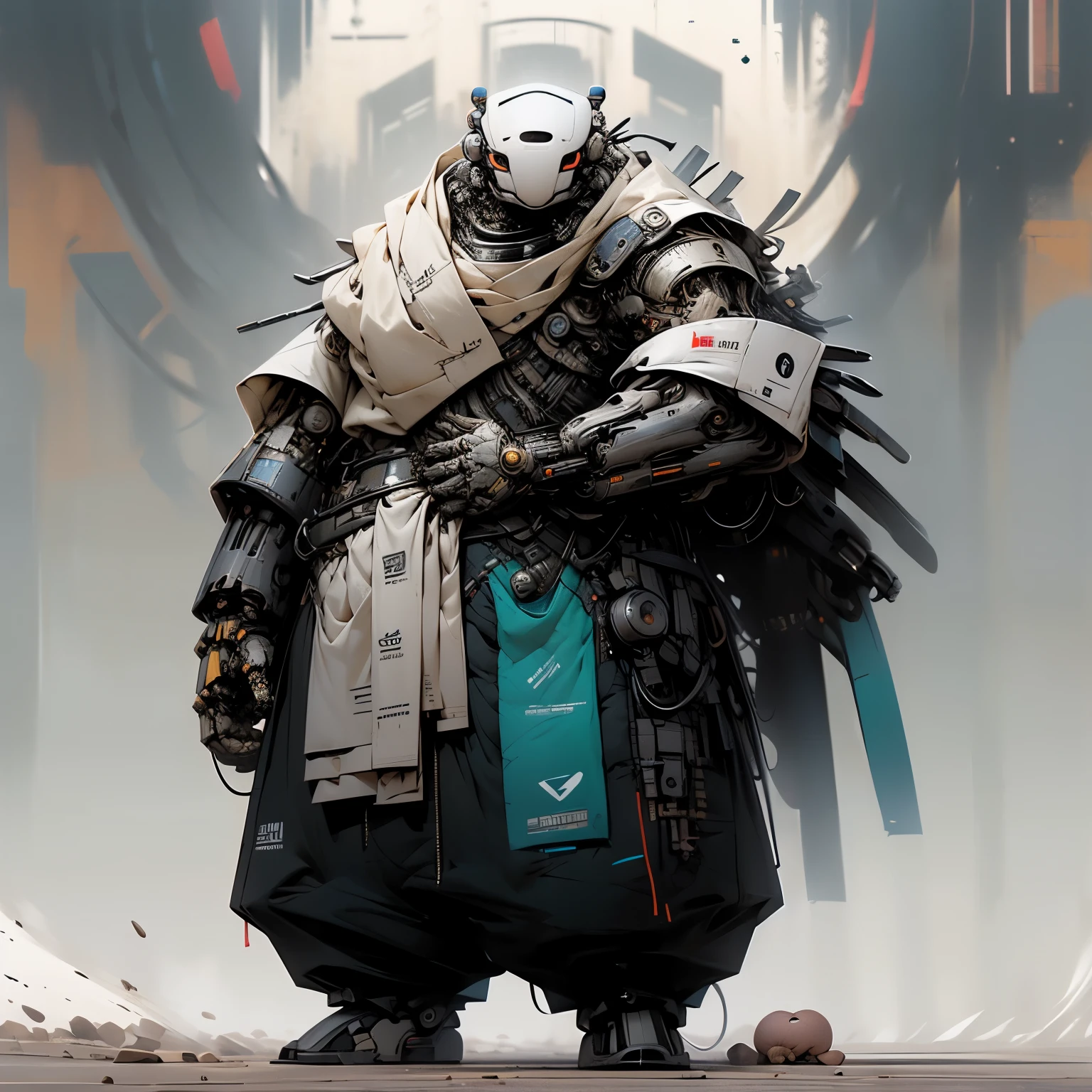 Very rotund robot, massive torso, fat robot, with a big backpack, very round, long arms, very robotic, mechanical body, big torso, like baymax,