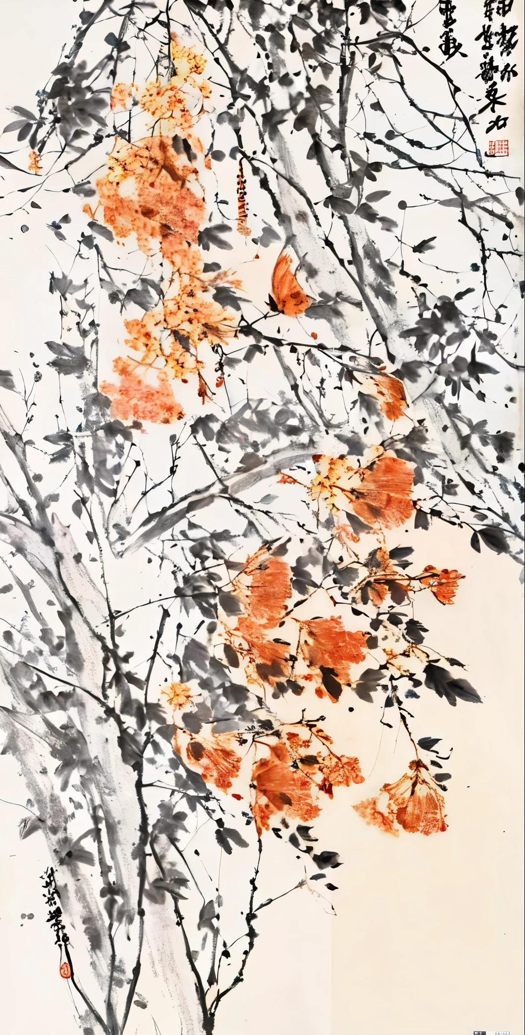 Chinese traditional art，Chinese painting，Freehand flower and bird painting，author：Qi Baishi，author：Wu Changshuo，author：Li Kuchan，Pomegranate tree，Delicate ink painting