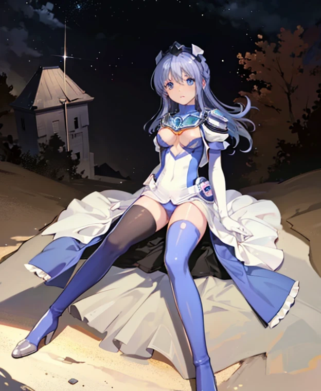 highest quality,sleep on your back in bed，Symphony_sugar,light blue hair,navy blue eyes,hair ornaments,long hair,White Long_glove,Light blue short dress,black pantyhose,high heels, ultraman bodysuit,show me your boots，thigh high boots，leotard peep，glove，elegant, 1 girl, cute, blushed, looking at the viewer, from below, prison，blue eyes, beautiful eyes, beautiful background, particles of light, Light of the sun, dramatic lighting, outside, shiny, realistic, highest quality, Super detailed, get used to it, scenery, beautiful and detailed eyes, thin hair，full body shot，