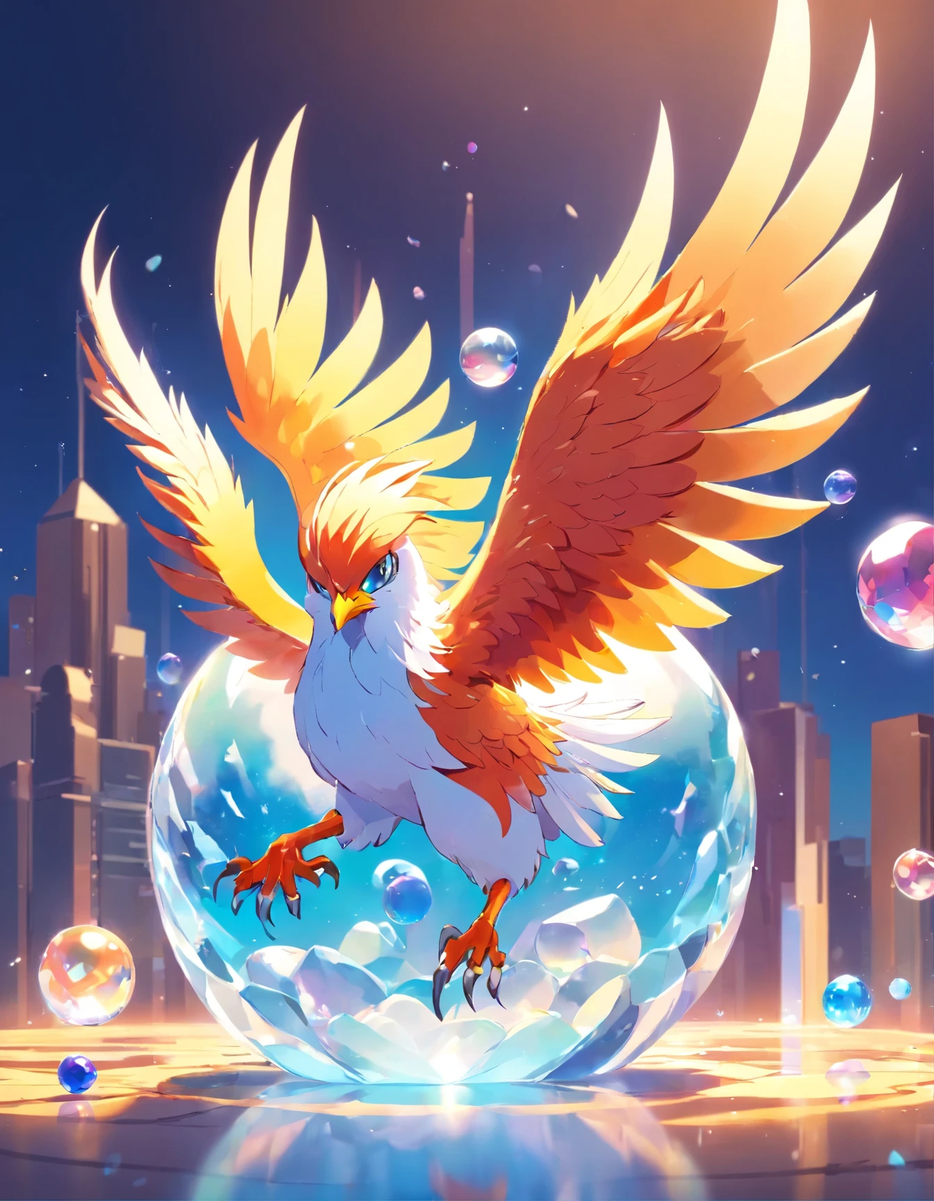 A cute cute little phoenix made of crystal balls,Highly detailed intricate concept art trend for low-poly eyes ArtStation 8K