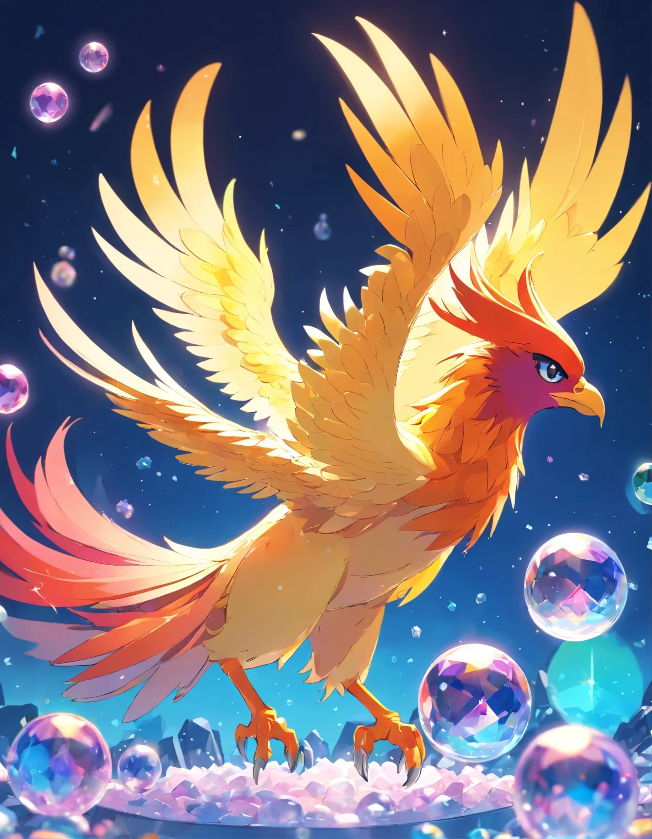 A cute cute little phoenix made of crystal balls,Highly detailed intricate concept art trend for low-poly eyes ArtStation 8K
