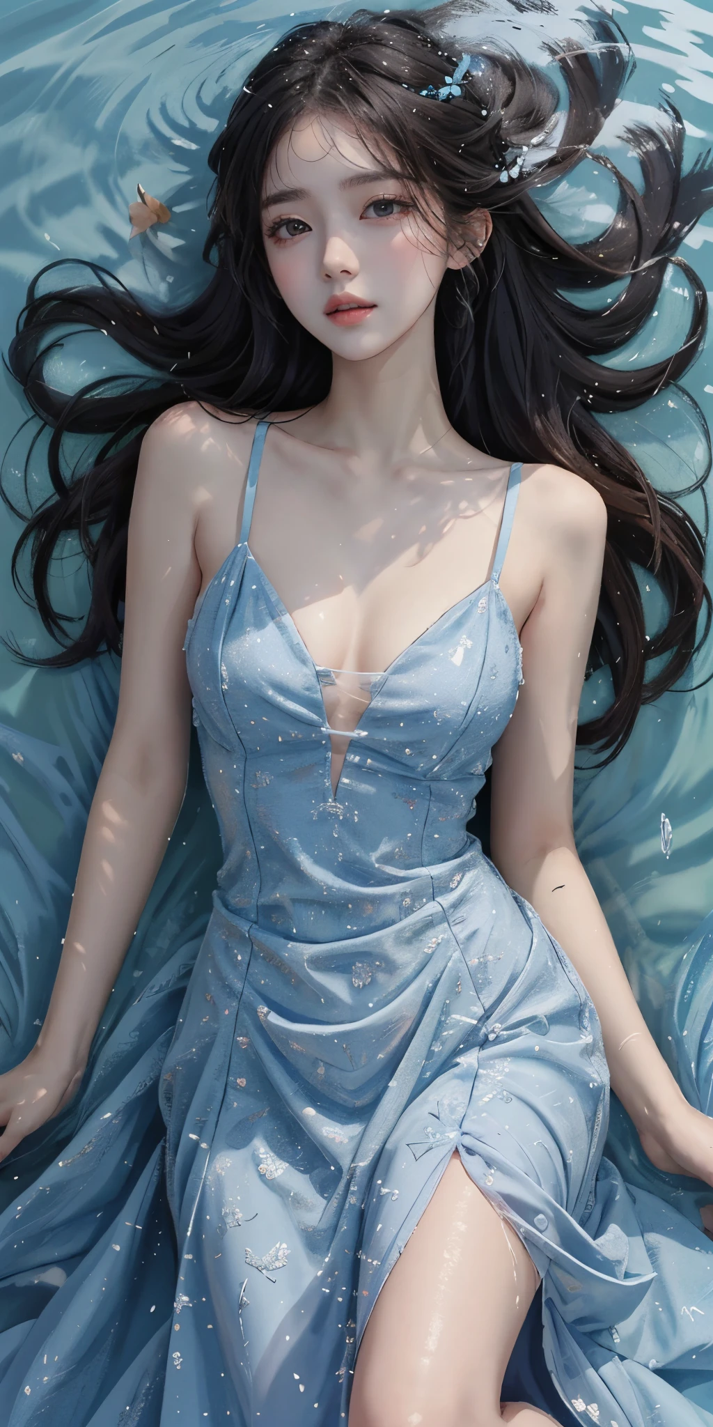 Special clothes53,dress,  best quality，masterpiece，ultra high resolution，Clear face,（Realism：1.4），RAW photos，cold light，woman wearing transparent dress underwater，Full body image，wallpaper anime blue water，Gurwitz-style artwork，Close-up fantasy of water magic，author：Yang Jie，Gurwitz，A beautiful artistic illustration，Water Nymphs，Beautiful digital artwork，Beautiful digital illustration，Li Song，A beautiful anime portrait，Bovo&#39;s art style