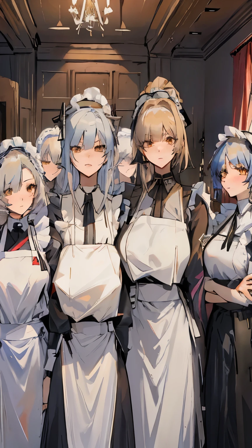 anime image of a group of women in maid uniforms standing in a room, anime maids riding early tanks, from girls frontline, 《azur lane》role in, anime maid nazi ss military, girls frontline style, maid outfit, Exquisite details. girls frontline, from《azur lane》Electronic games, anime girl in a maid costume, wearing maid uniform, maid, girls frontline cg