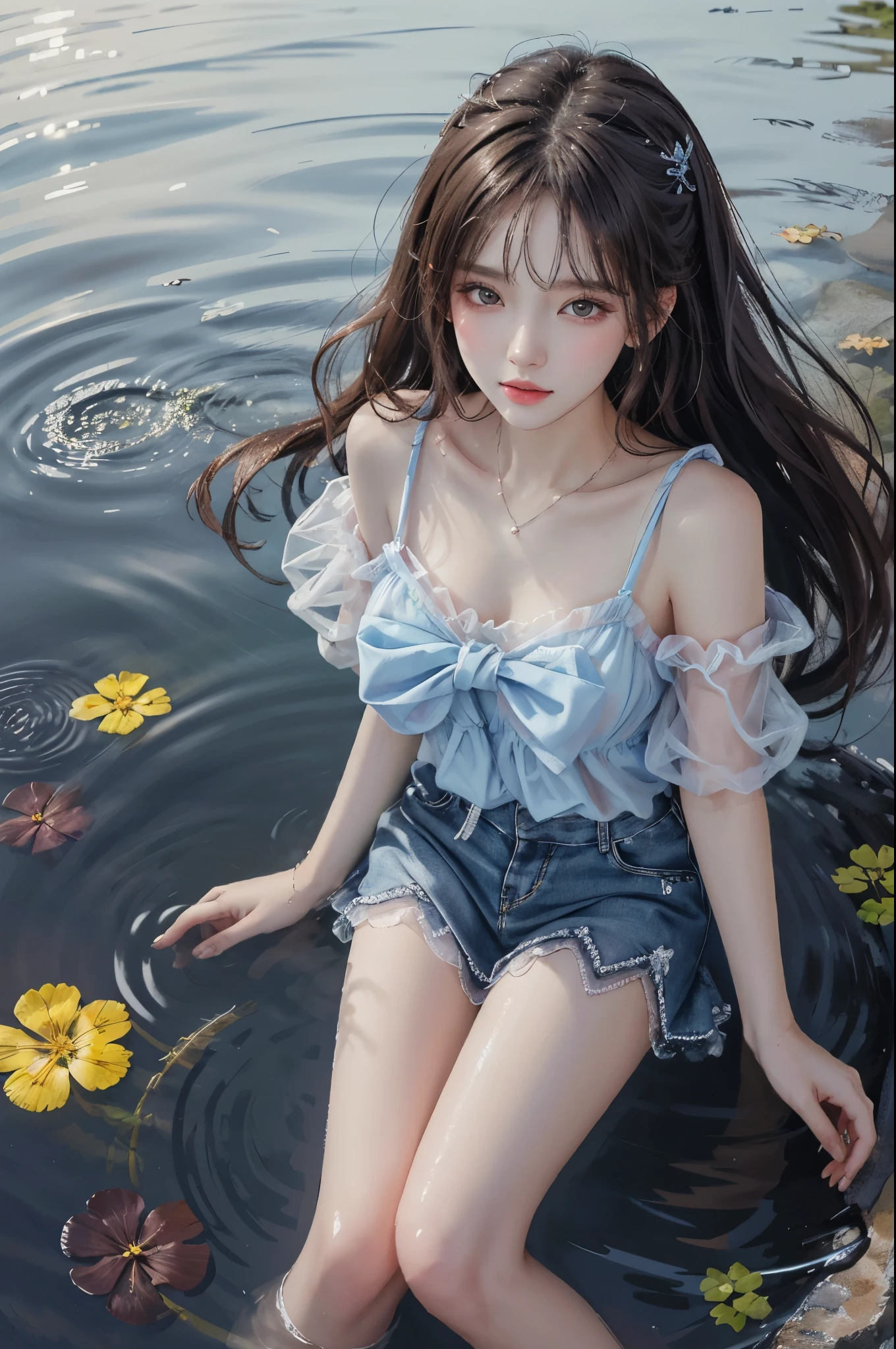 Sweet girl clothes7,skirt, (knee shot) best quality，masterpiece，ultra high resolution，Clear face,（Realism：1.4），RAW photos，cold light，woman wearing transparent dress underwater，wallpaper anime blue water，Gurwitz-style artwork，Close-up fantasy of water magic，author：Yang Jie，Gurwitz，A beautiful artistic illustration，Water Nymphs，Beautiful digital artwork，Beautiful digital illustration，Li Song，A beautiful anime portrait，Bovo&#39;s art style