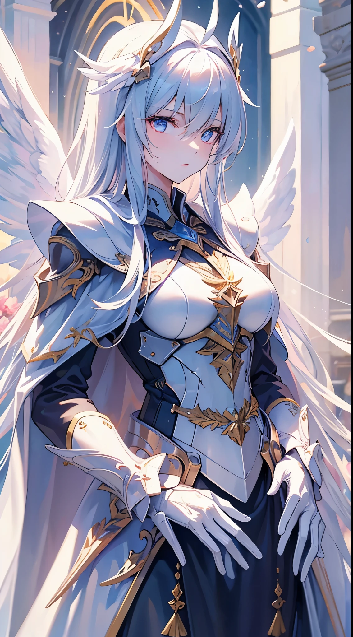 angelicales,Wings,Holy Sword,Cloak,Majestic and handsome girl
