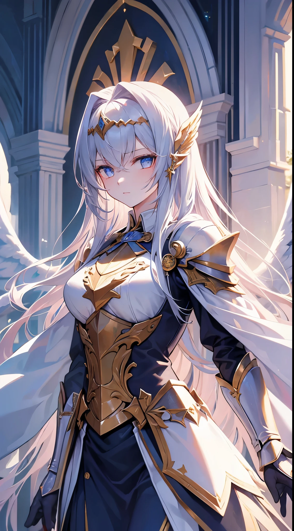 angelicales，Wings，Holy Sword，Cloak，Majestic and handsome girl