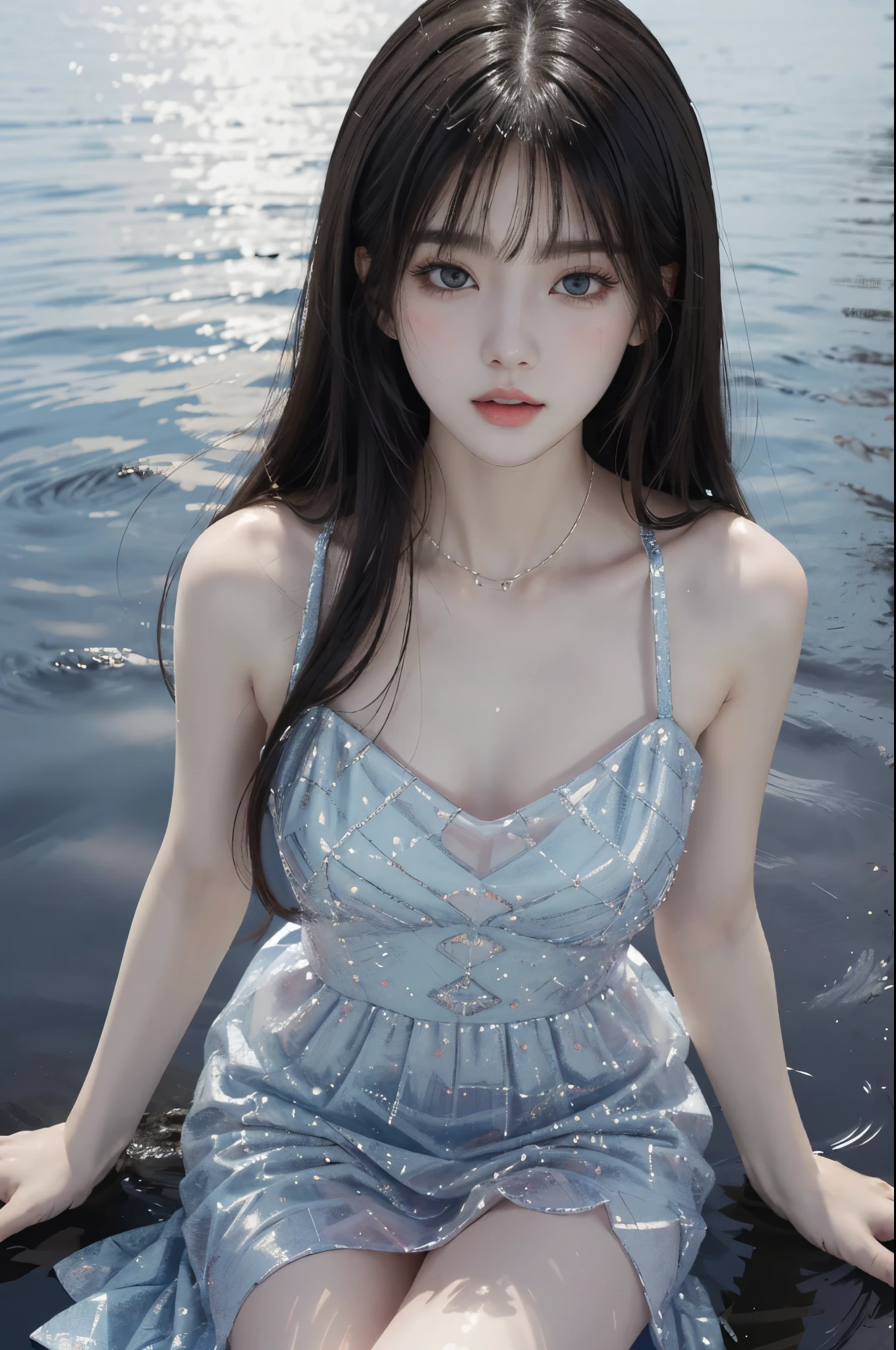 Special clothes57,dress,  (knee shot) best quality，masterpiece，ultra high resolution，Clear face,（Realism：1.4），RAW photos，cold light，woman wearing transparent dress underwater，wallpaper anime blue water，Gurwitz-style artwork，Close-up fantasy of water magic，author：Yang Jie，Gurwitz，A beautiful artistic illustration，Water Nymphs，Beautiful digital artwork，Beautiful digital illustration，Li Song，A beautiful anime portrait，Bovo&#39;s art style