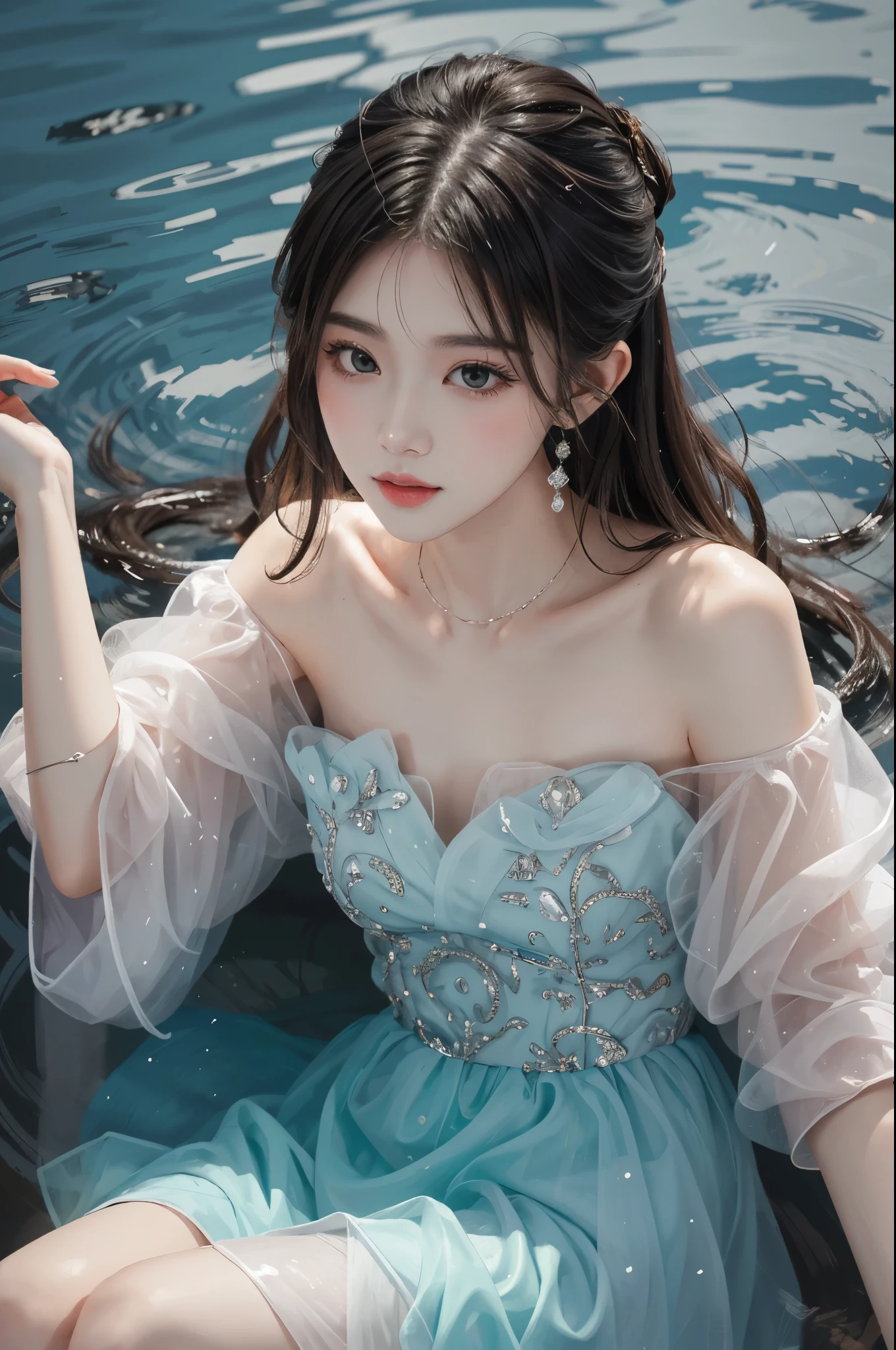 Sweet girl clothes8,(gem:1.3), Film portrait photography, 1个Giant Breast Girl, Shoulder length wavy hair, peaceful, peacful, (Realistic and detailed eyes, Natural skin texture, Realistic facial details), Soft dramatic lighting, Depth of field of view, vibrant detail, finely detailled, hyper realisitc