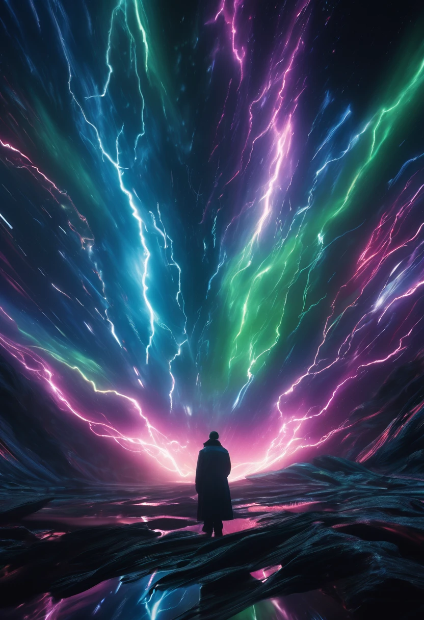 multiple exposure on { aurora, blackhole, tyndall lighting, lightnings, mirage } , { reality, hallucination, deja vu, flashback} inside, by ari aster and { ridley scott, Andrei Tarkovsky , denis villeneuve }