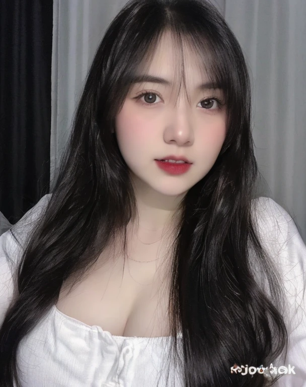 (realistic、masterpiece、Best Quality、8K、highres、high resolution:1.3)、1 girl、Big breasts、white bikini、looking at viewers、super fine face and eyes、long hair、 in bedroom、sit on the bed、exposed cleavage、upper body、