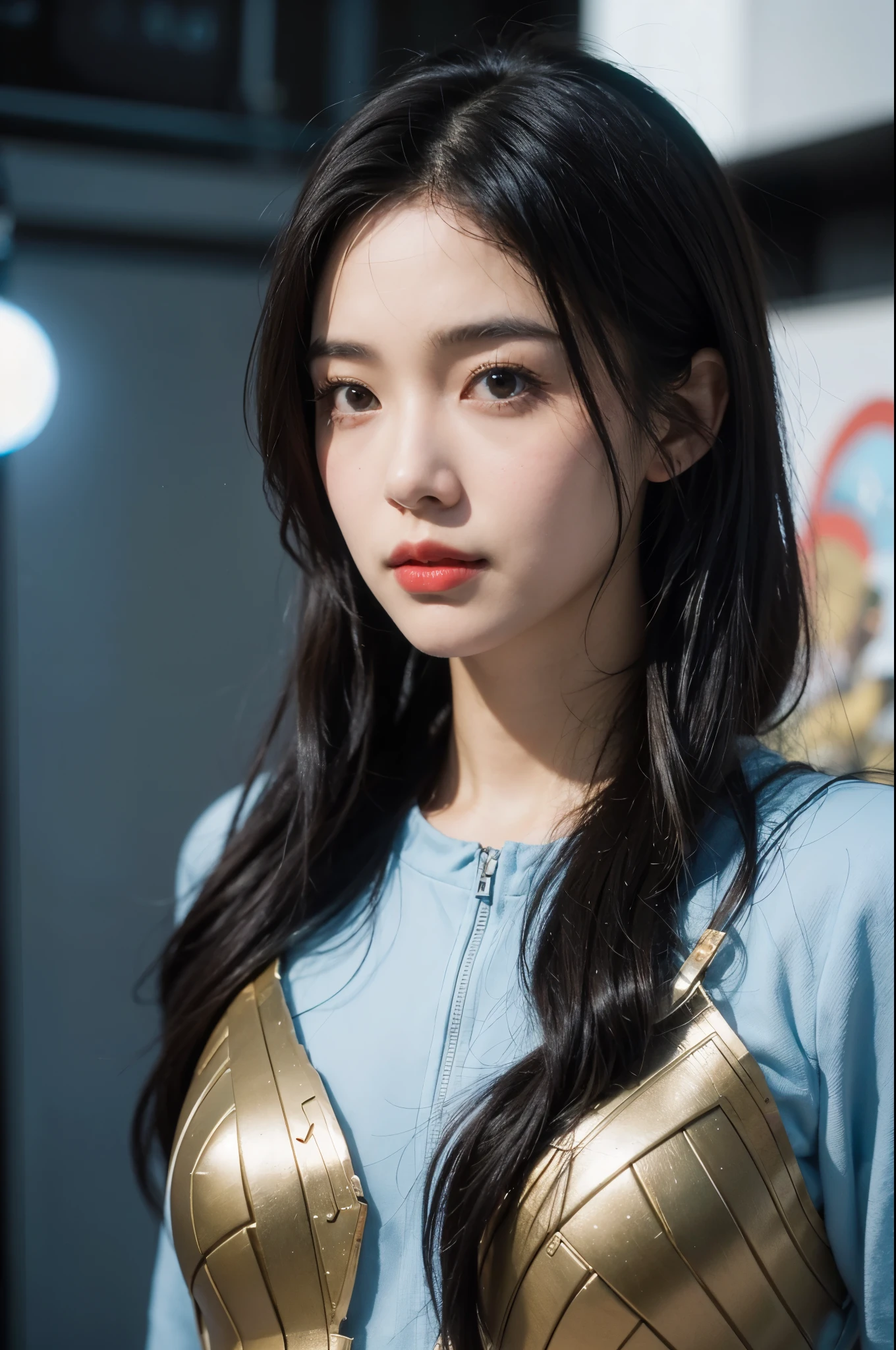 "Top CG, highest quality, smile, delicate and delicate beautiful girl, imperial pope, {{185cm big beauty}}, (tall), royal sister, military lady temperament, holy pope, fair skin, exposed chest, long legs, perfect facial features, bright eyes, officer hat, red lips, beautiful and cold, {{big breasts}}, beautiful and handsome, long blue hair, officer epaulettes, see-through visible skin, {{girl in red army coat}}, super detailed, { Blue lines on clothes}, delicate glowing eyes, crop top, white and blue leather clothing, tight leather clothing, 4K picture quality, urban beauty, modern urban, realistic portrait,