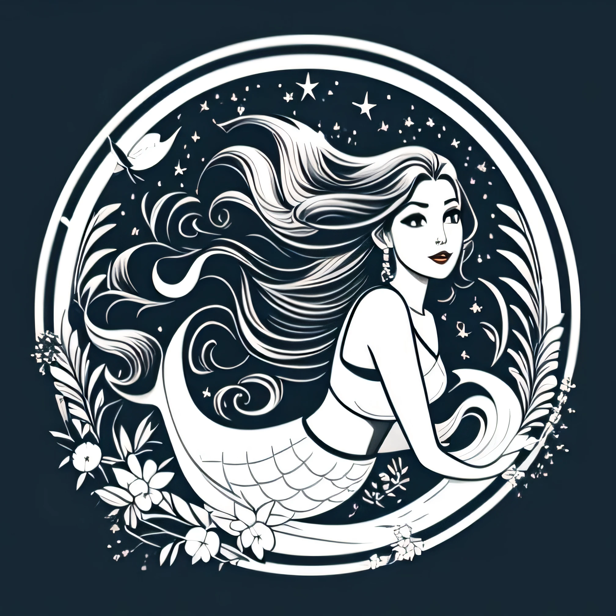  Sell stylish feminine line art wallpapers「MOONKISSED SIREN」The minimalist and elegant logo of the shop. The logo has、Draw a delicate crescent moon with a soft glow。, Simplified, Siren with flowing hair（mermaid）Abstract silhouette of. Use for clean, Thin lines express sophistication and femininity. Embrace the modern, Sans serif font for store name, Below or next to the image, Uppercase text. The color palette includes、It should include soft golds and pale silvers to represent the moon.。, Siren and text in dark navy or charcoal grey. The overall design should be airy., elegant, Beautiful to look at."