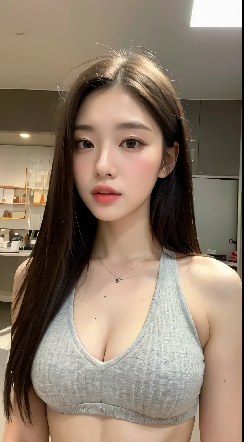 ((Best Quality, 8K, Masterpiece: 1.3)), Sharp: 1.2, Perfect Body Beauty: 1.4, Slim Abs: 1.2, ((Layered Hairstyle, :1.2)), (Good Girl Outfit: 1.1), (Indoor: 1.2), Wet: 1.5, Highly detailed face and skin texture, Detailed eyes, double eyelids, Look up at the lens,
