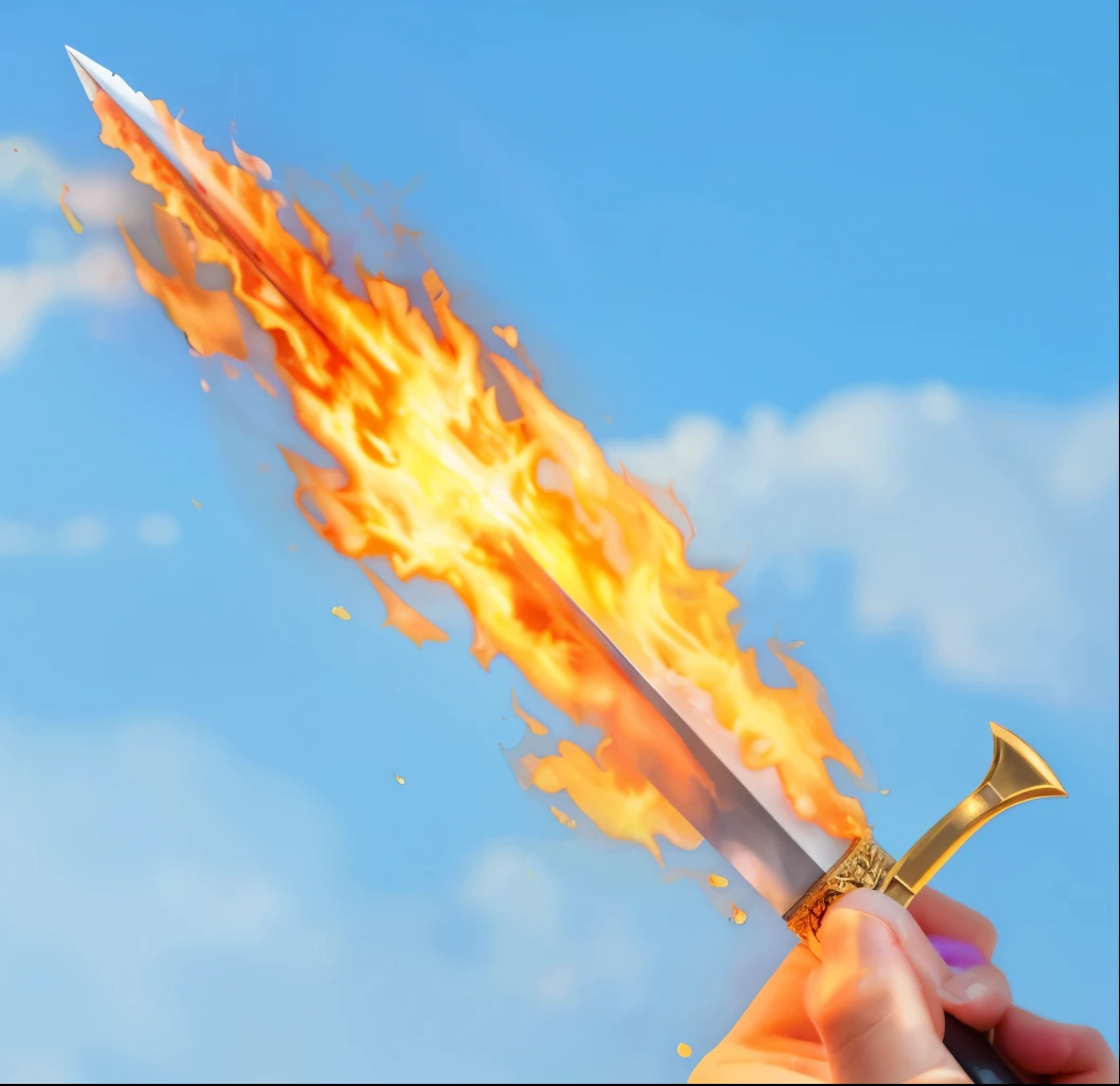 a sword,flame,炫酷的flame,high quality, 4K, super actual, actual, Super details