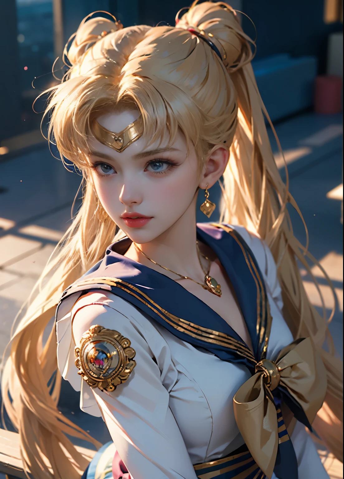 ((masterpiece)), (best quality), (Super detailed), ((Very detailed)), 4K, (8k), Sailor Moon, long golden hair, double ponytail, Sailor Moon Aesthetics, dream core,