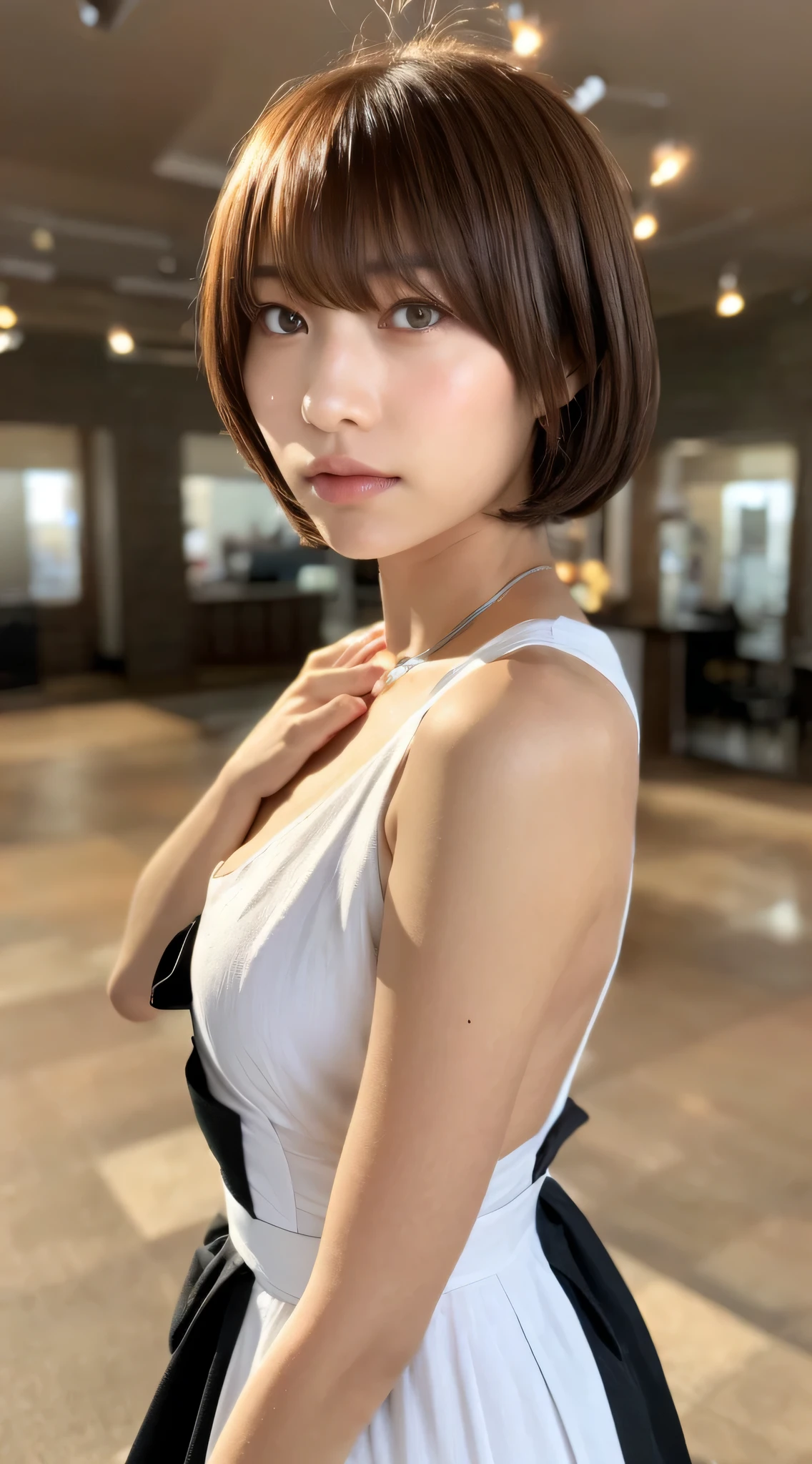arafed asian woman in a maid outfit posing for a picture, japanese maid cafe, gorgeous maid, maid clothes, wearing a maid outfit, anime girls in maid costumes, cosplay of a catboy! maid! dress, maid, maid dress, shikamimi, narumi kakinouchi, , sakimichan、(Photoreal:1.4)、(Masseter muscle part:1.3)、 (intricate details:1.2), (clear pictures)、RAW photo, (highest quality, masterpiece:1.2),(intricate details:1.4),(octane rendering, 複雑な 3D レンダリングのSuper detailed, soft light in the studio, rim light, vivid details, Super detailed, realistic skin texture, details face, beautiful detailed eyes, Highly detailed CG Unity 16k wallpaper, compensate, (detailed background:1.2), shiny skin、