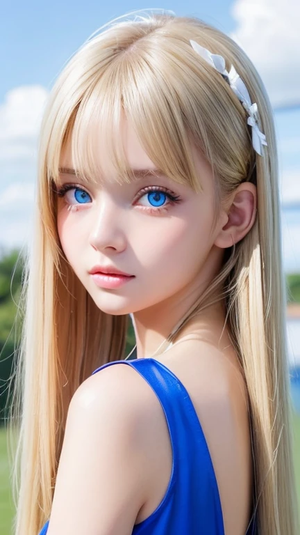Twintails are sexy, so her face.., very cute and beautiful、Very shiny and beautiful skin、beautiful messy bangs、Very beautiful and cute sexy bright sky blue eyes、very big eyes beautiful very long shiny silky blonde hair、18 years old , very beautiful and cute girl、gross face、cheek gloss、white beautiful skin、