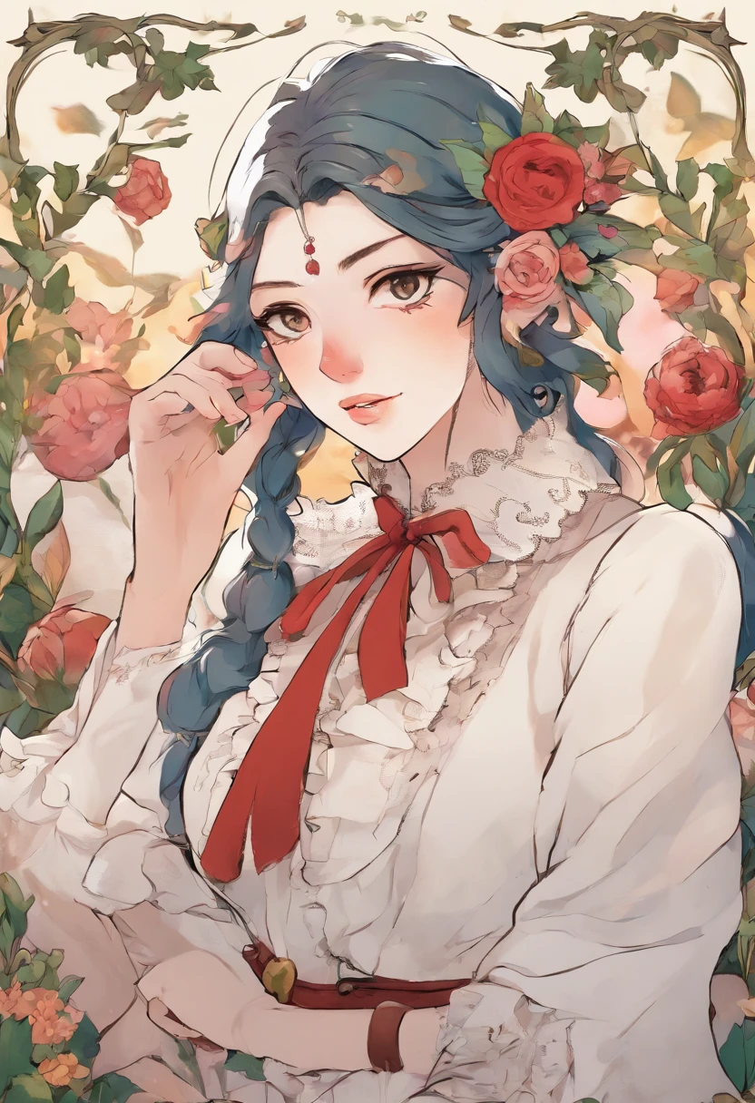 a girl wearing an anime collar, multiple ear piercings, nose ring, middle lip piercing, in the style of tranquil Victorian era, colorful animation stills, masami teraoka, university, a fierce expression for a fierce woman,