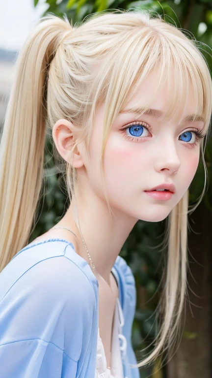 Twintails are sexy, so her face.., very cute and beautiful、Very shiny and beautiful skin、beautiful messy bangs、Very beautiful and cute sexy bright sky blue eyes、very big eyes beautiful very long shiny silky blonde hair、18 years old , very beautiful and cute girl、gross face、cheek gloss highlight、white beautiful skin、