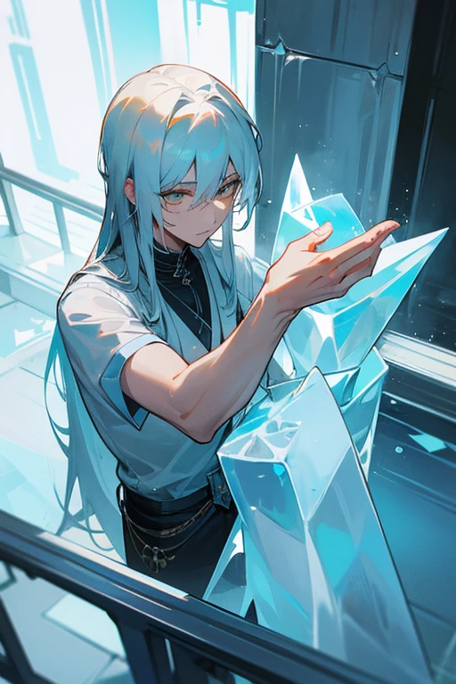 finest、highest quality、male(slim、Three white eyes)、prisoner、long hair(orange)、ice resistant、Ice sculpture