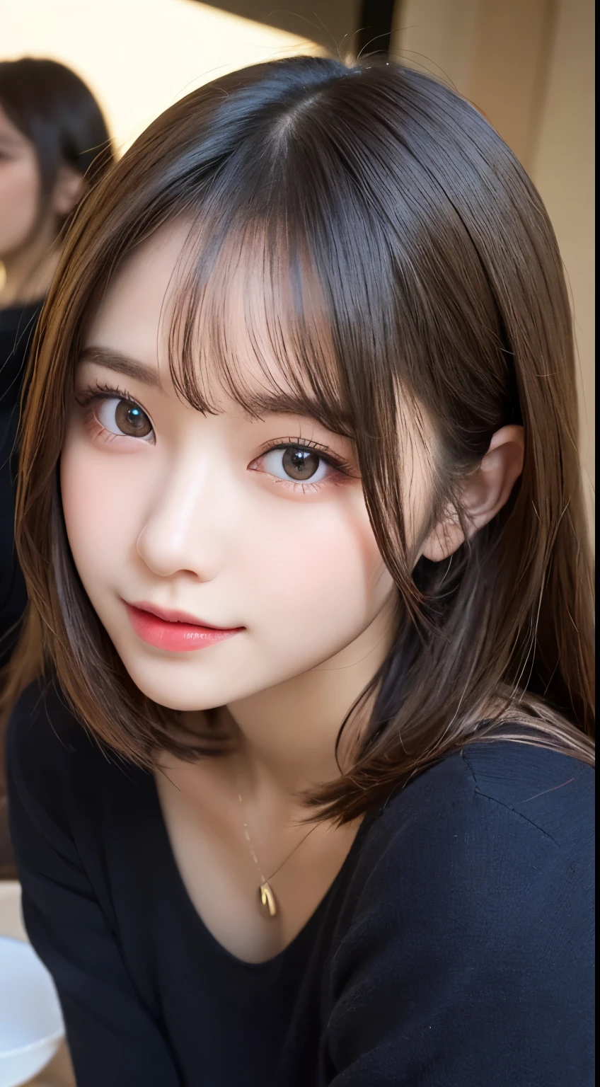 table top, highest quality, shape, Super detailed, finely, High resolution, 8k wallpaper, 完璧なダイナミックな構shape, beautiful and detailed eyes, Latest trend fashion Tokyo winter wear,medium hair, small breasts, natural color lip,smile,20 year old girl、midnight、beautiful and detailed face、perfect and beautiful face、slim face and style,spread your arms wide,Big eyes,Take a photo from below the knees at a face angle、small face、beautiful detailed face、perfect and beautiful double eyelids