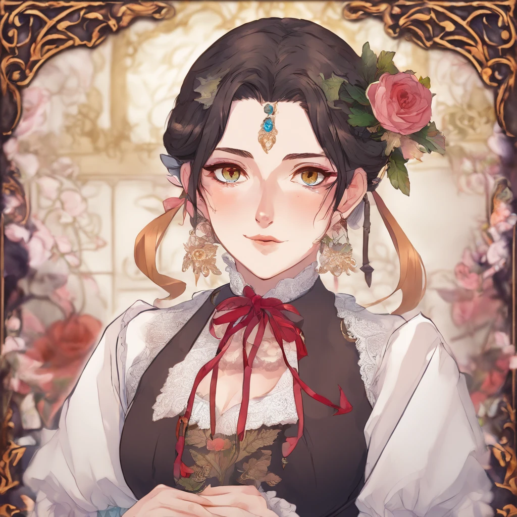 a girl wearing an anime collar, multiple ear piercings, nose ring, middle lip piercing, in the style of tranquil Victorian era, colorful animation stills, masami teraoka, university, a fierce expression for a fierce woman, Frieren,