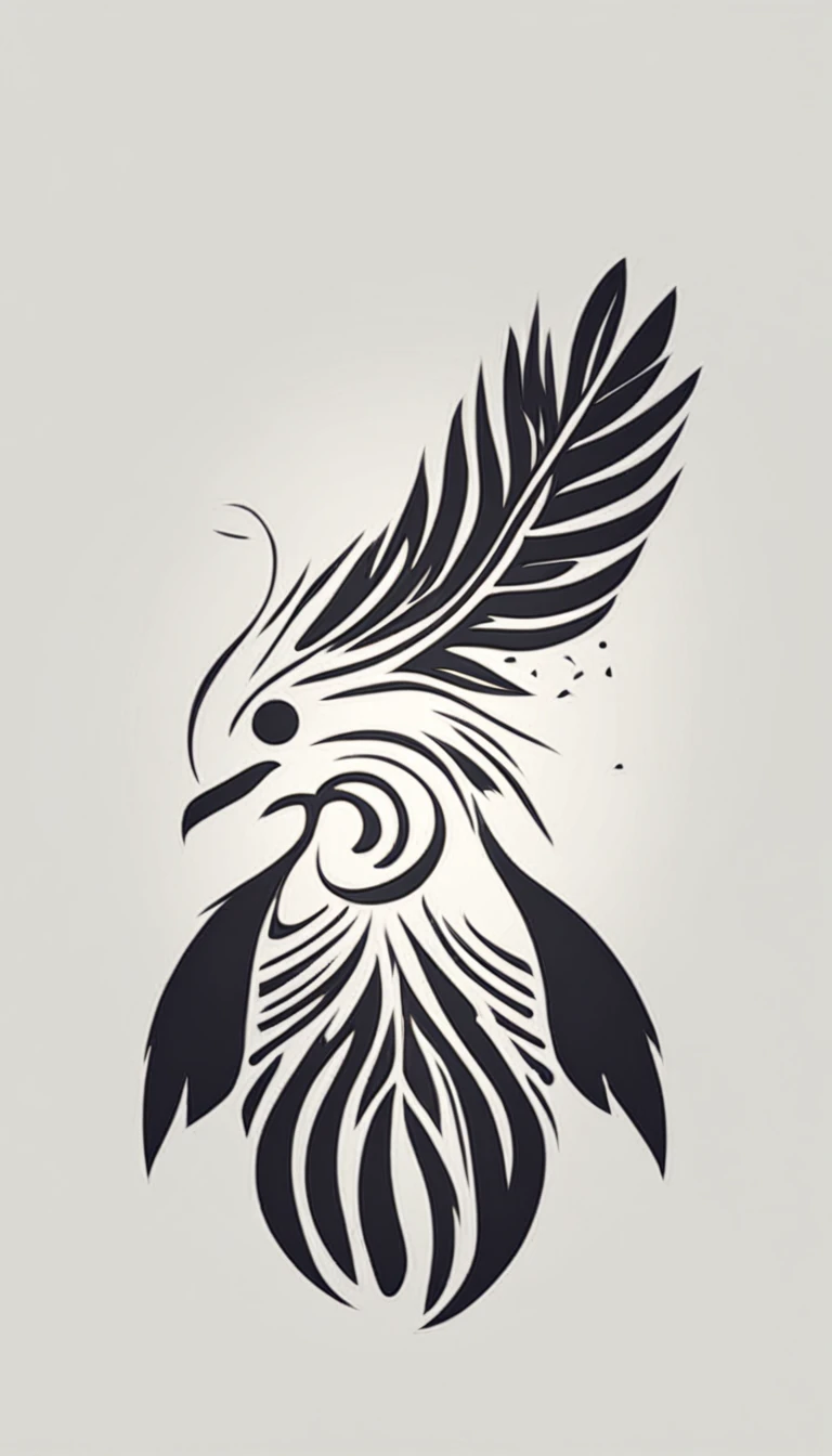 Create a cinematic, abstract symbol for a film production company based on stories and music. The logo should represent the companionship between a boy musician, A Storyteller Fantasy Bird and a Dreamy Feather. Minimalist symbol design