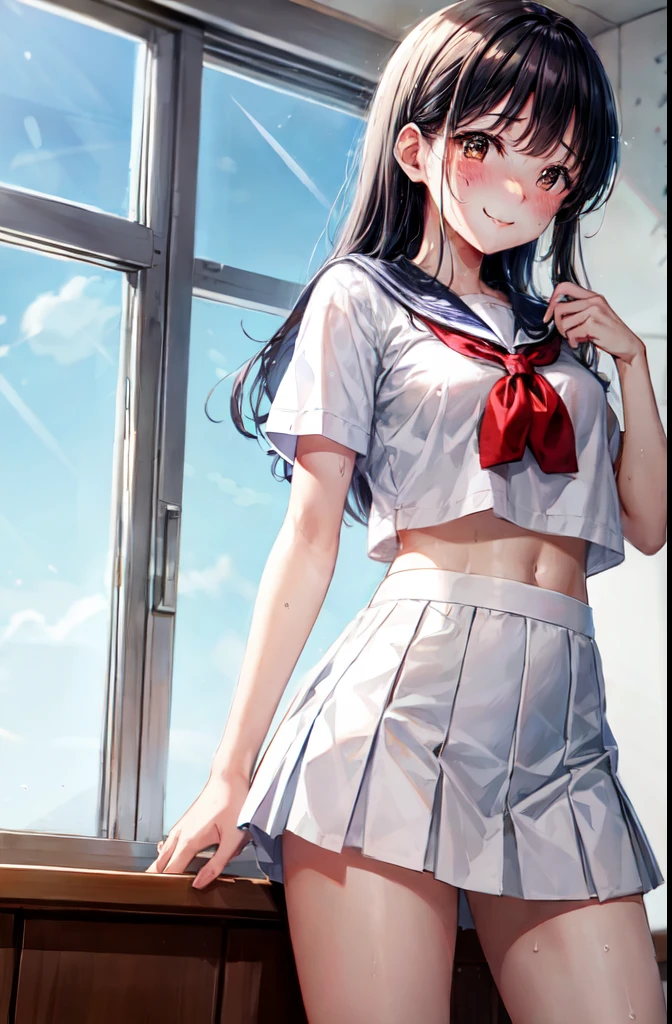 Very cute and beautiful girl,(very detailed beautiful face and eyes:1.2),
Smile,Sailor School Uniform,(Mini skirt),(Cowboy Shot),(From below),Black hair,Dynamic Pose,Beautiful legs,
Wooden Classroom,window,Distant trees々Yamori,
(Best Quality,masutepiece:1.2),Intricate details,hight resolution,1 girl,Solo,Cinematic lighting,