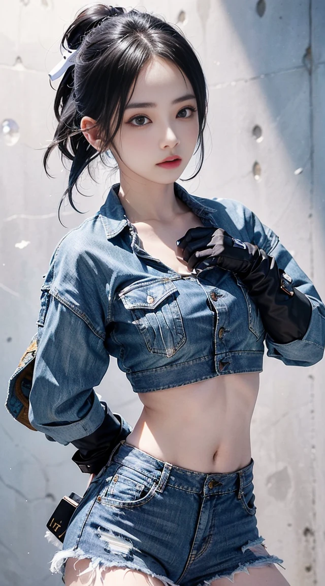 Absurdity, Top Quality, 1 Girl, Solo, Striped Hair, Blazer, Choker, (Graffiti: 1.5), Splatters of paint, Paint Scribble, Arms back, (Lean forward), Lean back, Leaning against the wall, (Tilt to the side: 0.25), Watch Viewer, Armband, Thigh Strap, Striped Hair, (Paint on the body other than the face), Eyes directed upwards, Head down, Tilt head, (From the side :0.75), bored, (expressionless: 0.75)