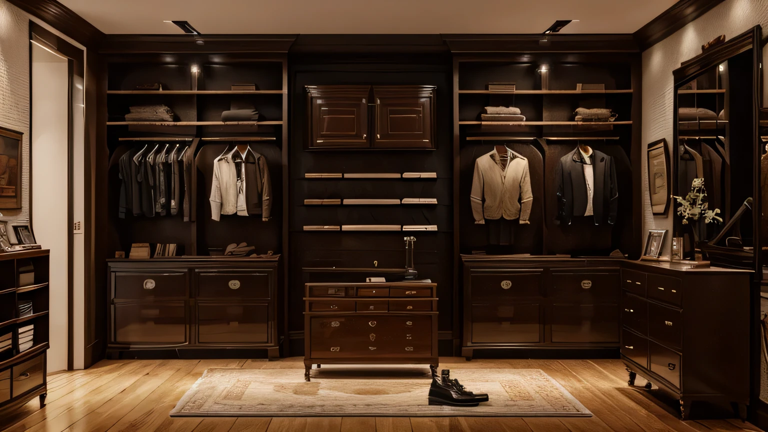 Clothes shop，Inside the cabinet，leather shoes，A sense of luxury，Retro Style，masterpiece，detailed，high quality，4K，