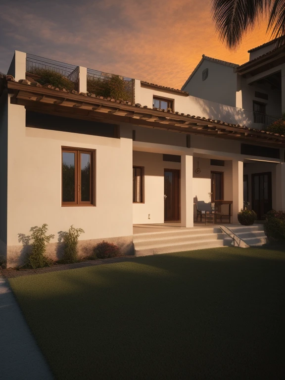 masterpiece, (photorealistic:1.2), best quality, ultra high res,exterior, modern villa , daylight, (high quality), real,(realistic),(4k),8k, no humans, street house, outdoors,day, sky, palm tree, hdr, arcdayly, grass, sky, day,window, reflective glass, car, dvArchModern, 35mm, f4is2, portrait, photo realistic, hyperrealistic, orante, super detailed, intricate, dramatic, sunset lighting, shadows, high dynamic range