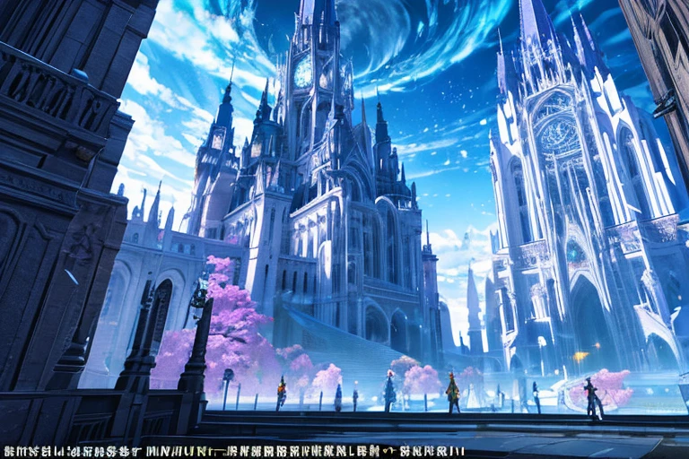 8k_wallpaper, (large masterpiece digital art), (detailed manga illustration), (detailed line art), (intricate details:1.3), (ultra-detailed:1.3), (illustration:1.3), (sharp focus:1.3), (natural lighting:1.05), (vivid colors:1.3), (masterpiece), best quality, Picture a gothic masterpiece crafted from living crystal, adorned with intricate, glowing runes that shimmer with Eldertide energy. The castle stands tall against a backdrop of an extensive, mystical forest, where crystal spires reach towards the iridescent sky. The sky itself dances with a myriad of colors, creating an otherworldly atmosphere. Chibi minions stand guard or engage in various tasks around the castle, adding a touch of whimsy to the enchanting scene. The image should capture the magical essence of Penny's realm and showcase the harmonious blend of gothic architecture and fantastical elements.