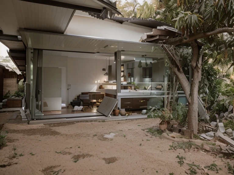color photo of a modern and minimalist grey-colored Midcentury home. The house exudes an elegant and sophisticated vibe with its sleek lines, clean design, and neutral color palette. The exterior of the home is painted in a beautiful shade of grey, which perfectly complements the surrounding landscape. Large windows allow an abundance of natural light to flood the interior, creating a bright and airy atmosphere. The architectural details, such as the flat roof, angular shapes, and minimalistic landscaping, add to the overall contemporary aesthetic of the house. This grey Midcentury home stands as a timeless masterpiece, blending seamlessly with its surroundings.