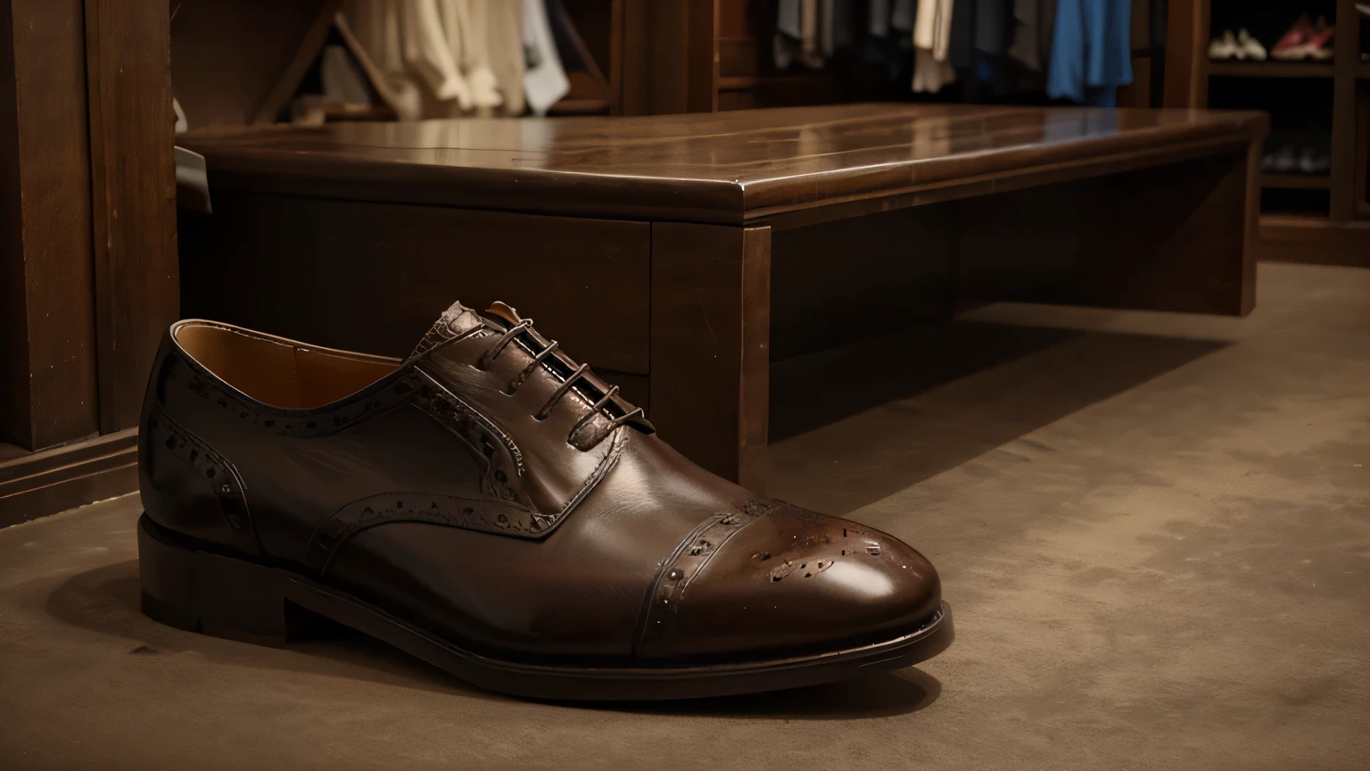 Clothes shop,Selling leather shoes,A sense of luxury,Retro Style,masterpiece,detailed,high quality,4K,