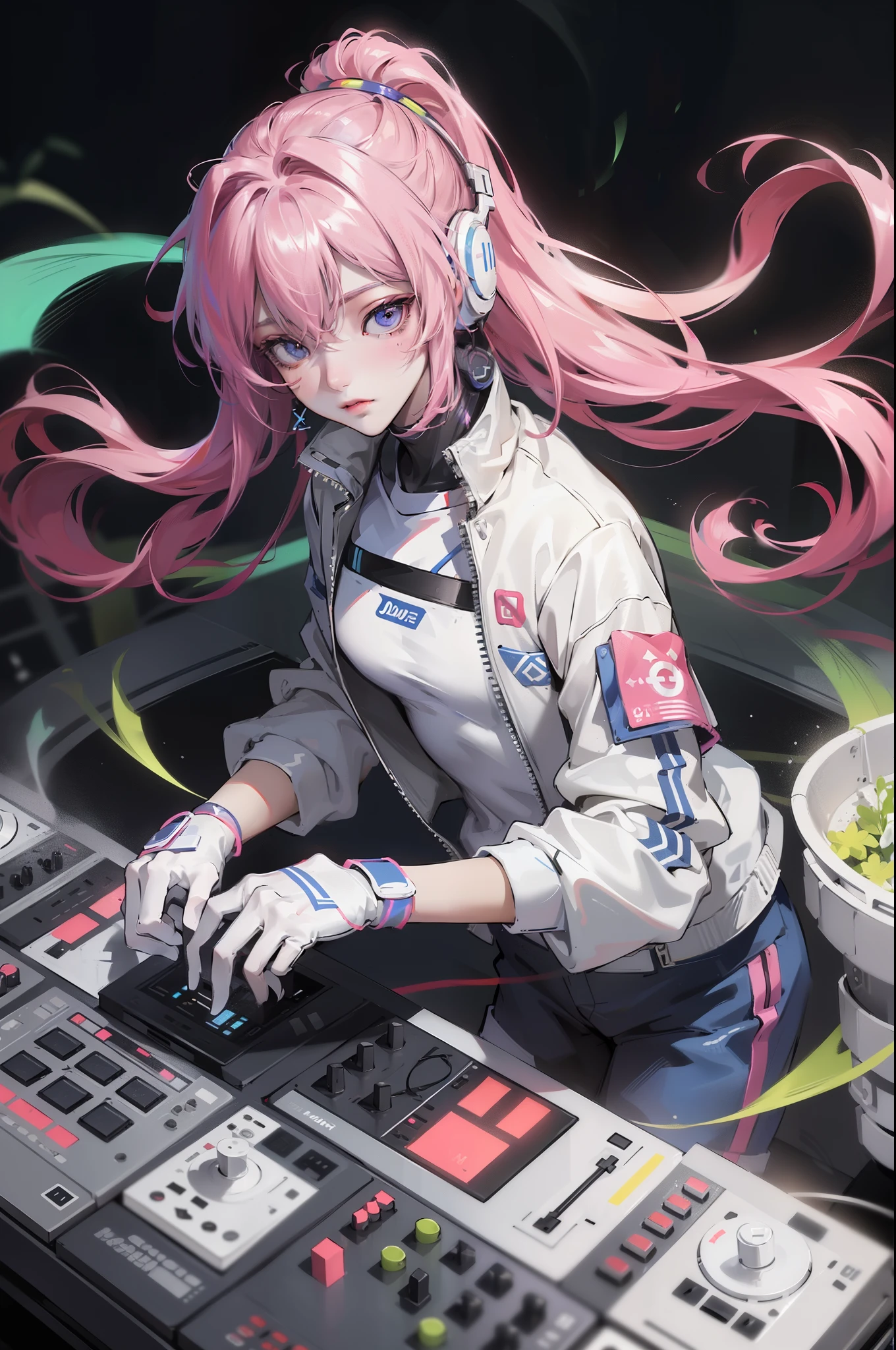 tmasterpiece,Need,supene,Semi-realistic,Man in white top and headphones playing DJ suit, dj set, dj sura, sport outfit, headphones dj rave, jia, shaxi, with headphone, dj at a , jaeyeon nam, dj rave , kda, trending at cgstation,