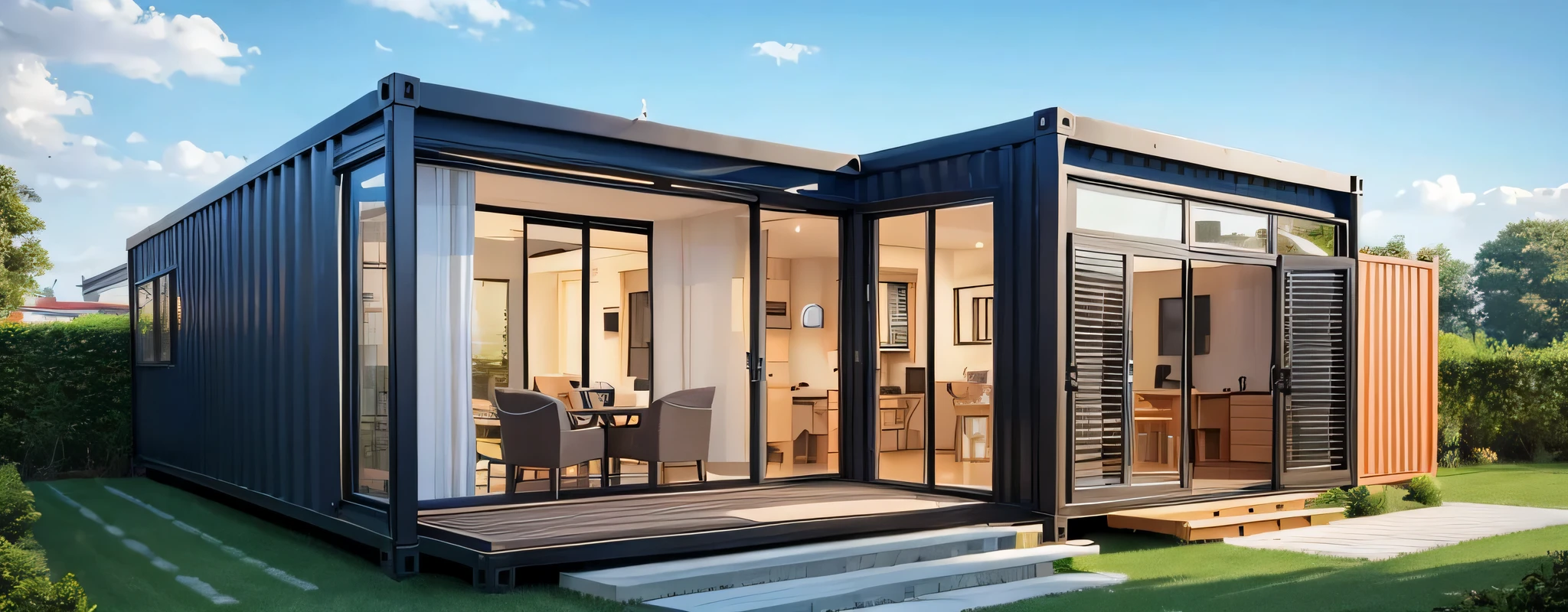 Container House,Unit House,Snazzy,High resolution,High resolution,high quality,realistic,deep shading,garden