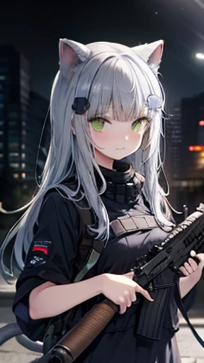 A cat girl holding a HK416 in her hand