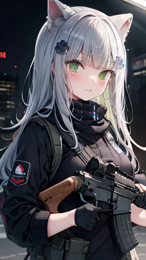 A cat girl holding a HK416 in her hand