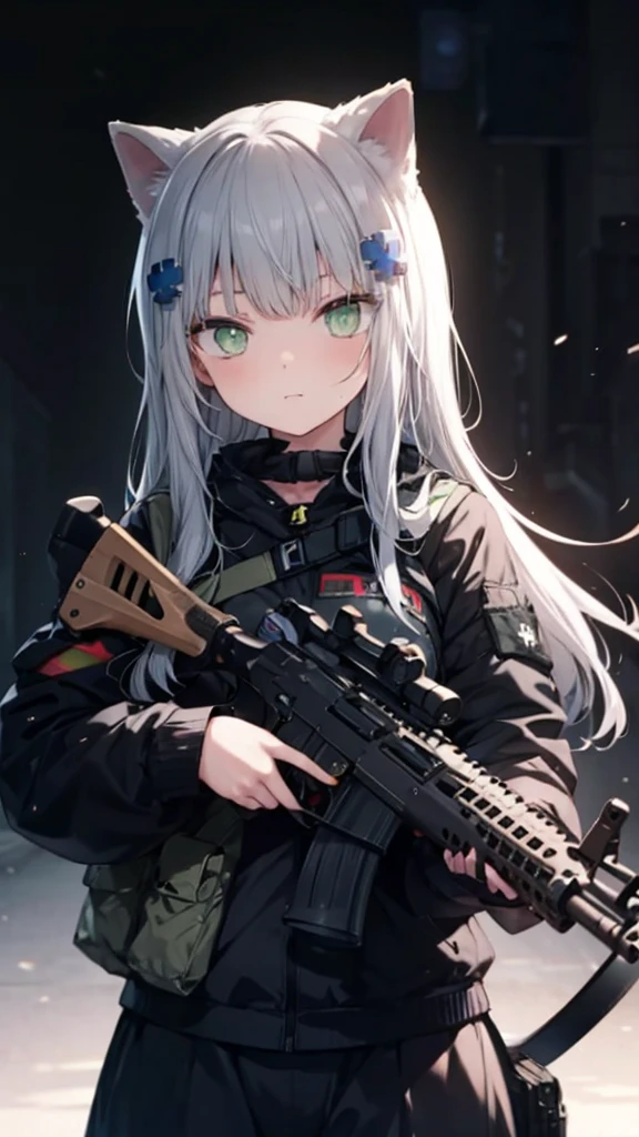 A cat girl holding a HK416 in her hand