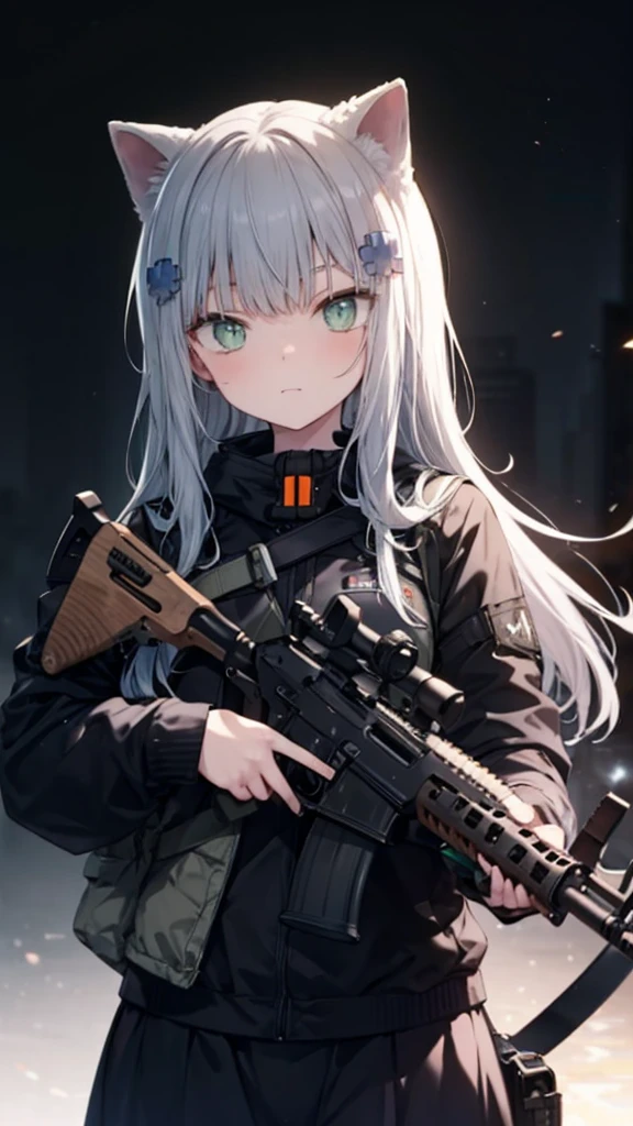 A cat girl holding a HK416 in her hand