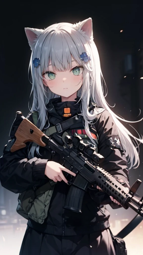 A cat girl holding a HK416 in her hand