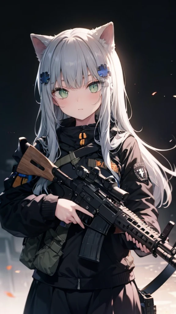 A cat girl holding a HK416 in her hand