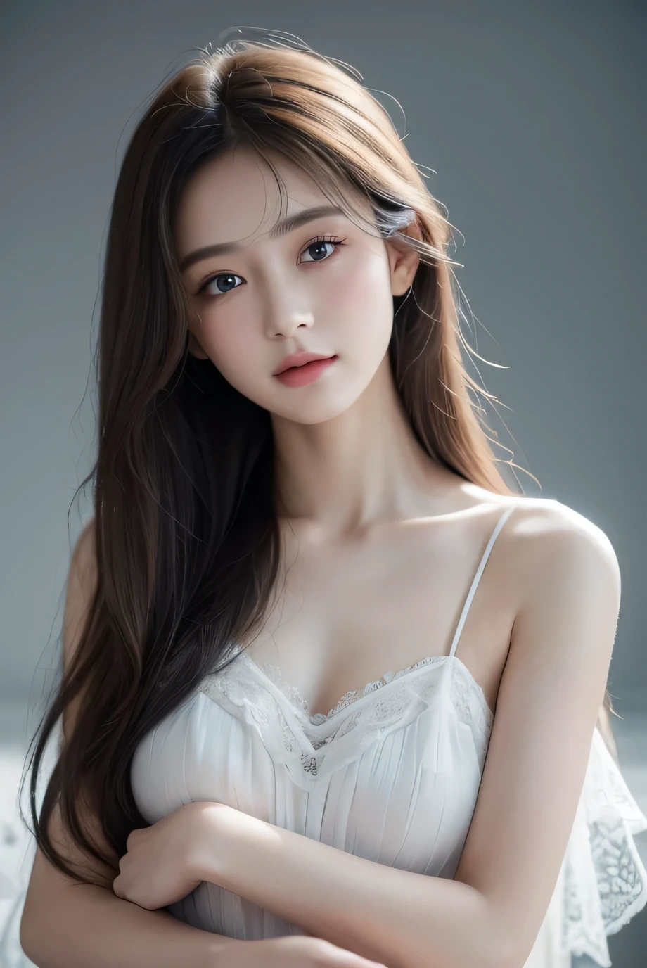 (Best image quality), (masterpiece), (vibrant, realistic photo, realistic, dramatic, dark, sharp focus, 8k), close up of face, Highly detailed face and skin texture, Sexy wedding dresses, heavenly beauty, Mature Asian Women,black long hair, assembly, sexy smile, NSFW ,close up shot, ((backlight)), holding a gun, sniper