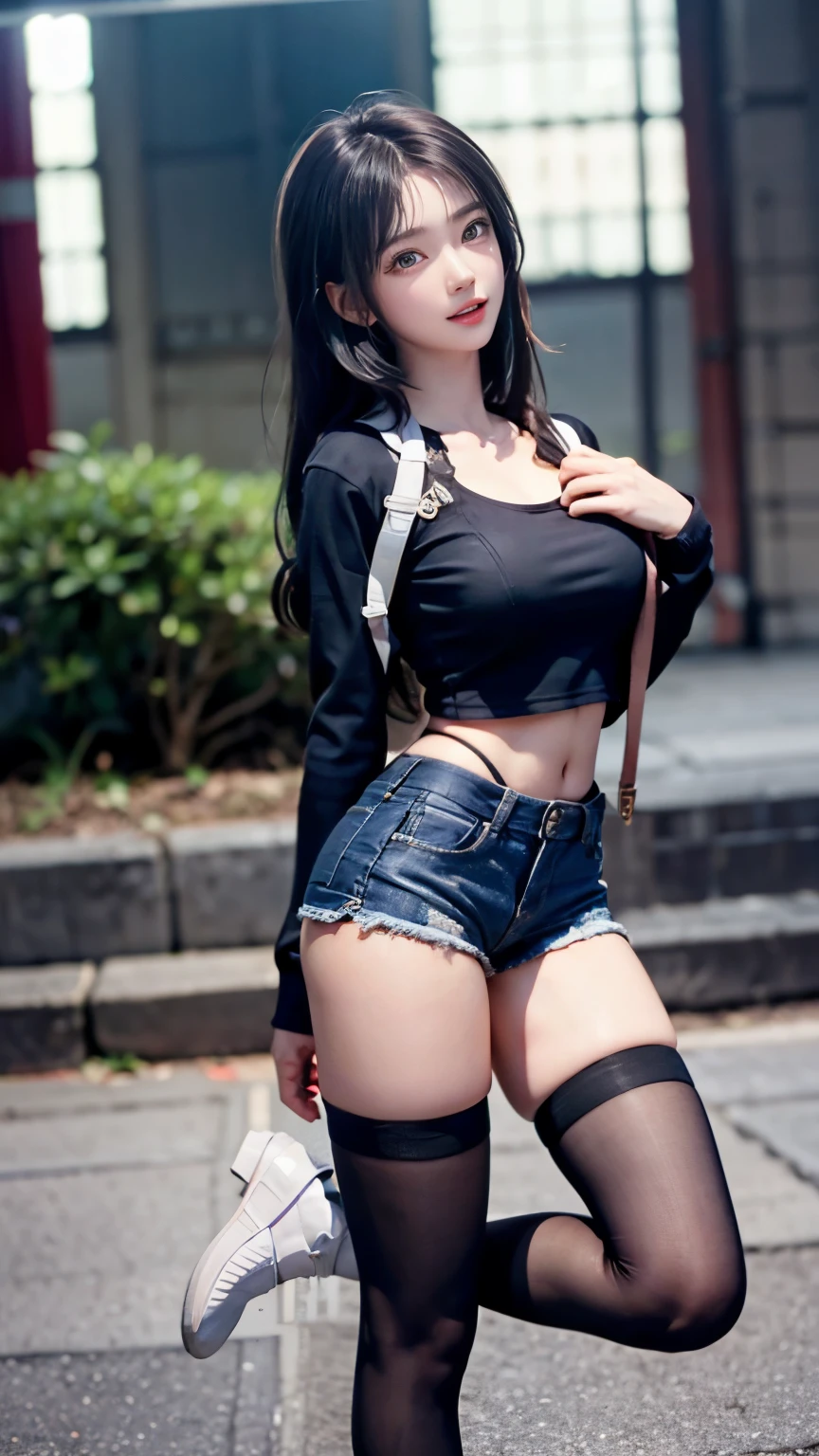 hot pants、Supermodel、Perfect build、Muchimuchi、Girl gives a high kick to a man、 1 girl、、Thighhighs、beautiful feet、hot pants、hoodie、dignified face
