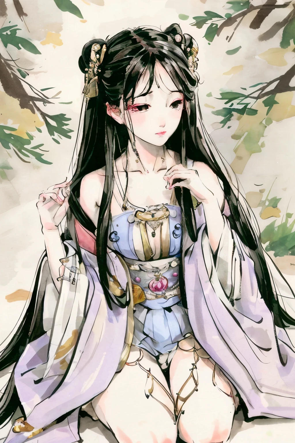 Exquisitely detailed old woman, (realism: 1.5), best quality masterpiece, long black hair, flowing down to her waist, (ultra high resolution), (photorealistic:1.3), deep wrinkles around her eyes, expressing wisdom and experience, wearing a traditional robe, hands folded in her lap, sitting in front of a solid background (masterpiece), (realistic:1.1), her long black hair gently covering her shoulders, showcasing its natural shine and luster.