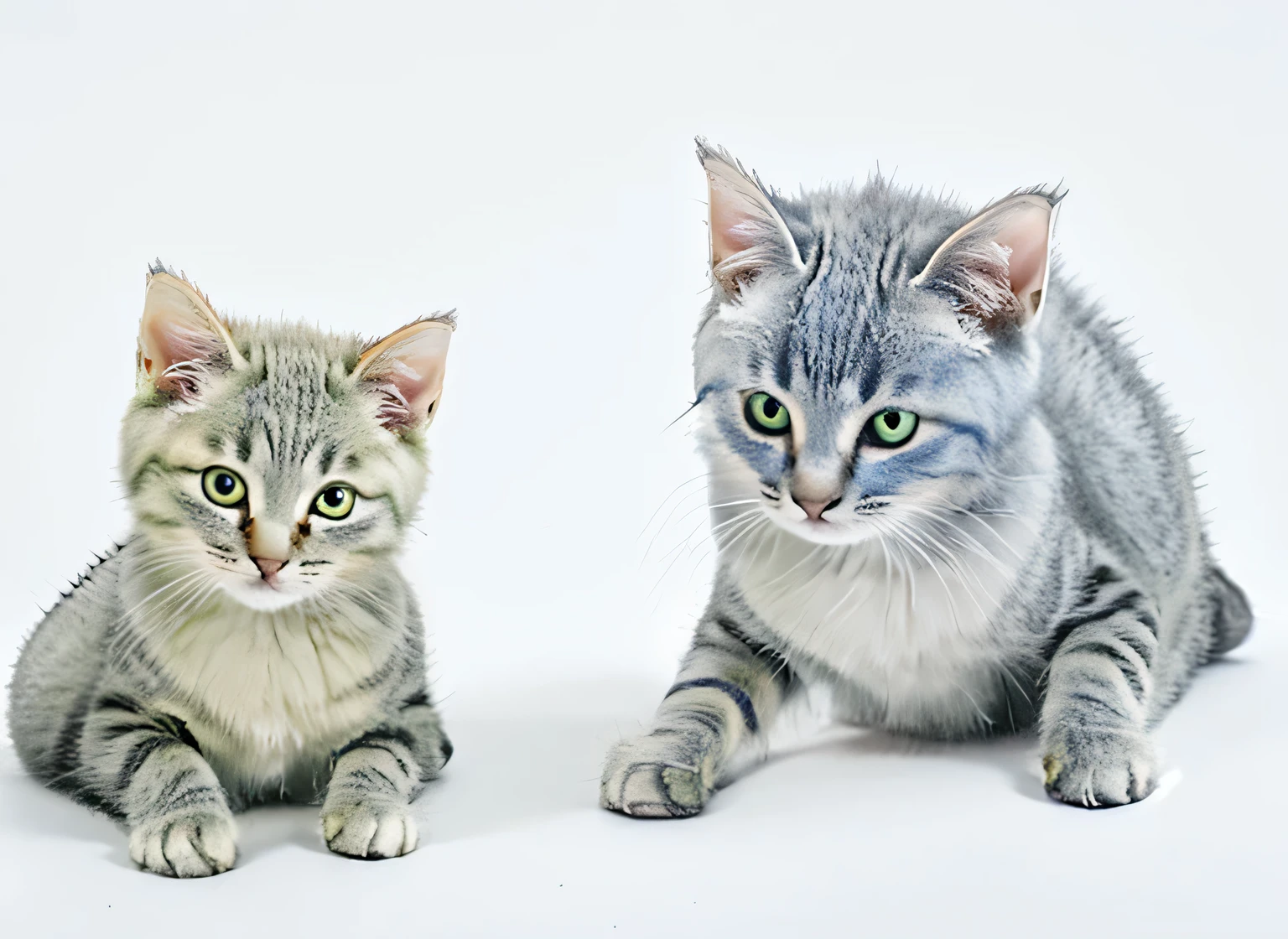 Draw a Korat cat on white paper,also known as silver cat;head:chicken heart shape。short nose。ear:The tips of the ears are rounded。Eye:Large and round,green。coat:Smooth,coat color is silver blue。Body:More robust。limbs:Moderate length。foot:The claws are oval。Tail:Moderate length。