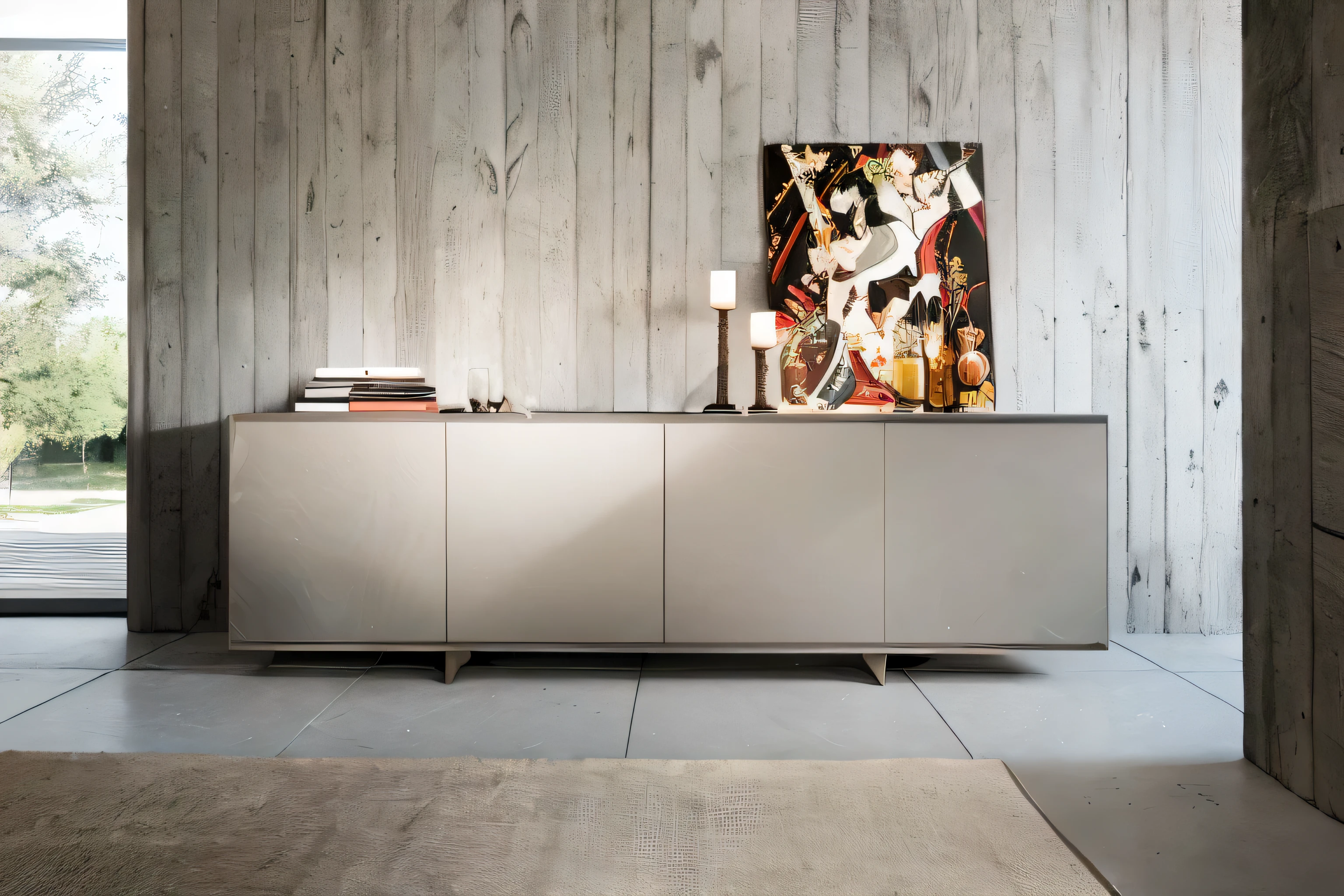 There is a photo of a modern sideboard in the room, modern gallery furniture, Surrealism&Quote;, Surrealism&Quote;, author:Mirabello Cavallori, food&Quote;, Such a design, designer furniture, Furniture design, Surrealism&Quote;, minimally modern, Stylish and modern atmosphere, moody feeling, style furniture, furniture concept photo!!, elegant minimalism, lifelike&kwaifelek&Quote;